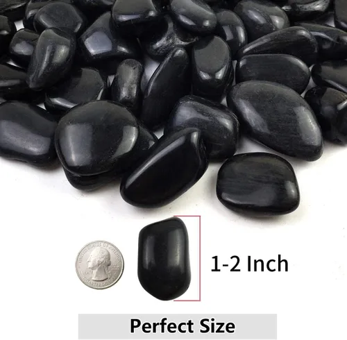 Vista 2 de YISZM - Piedras negras para plantas, 2 libras, rocas naturales de río pulidas de 1-2 pulgadas de alto para paisajismo, piedras decorativas