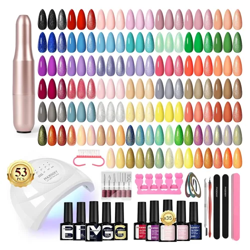 Vista 12 de phoenixy Juego de 24 esmaltes de uñas en gel, kit de uñas en gel removible de 21 colores, nude rosa rojo azul verde amarillo naranja, juego
