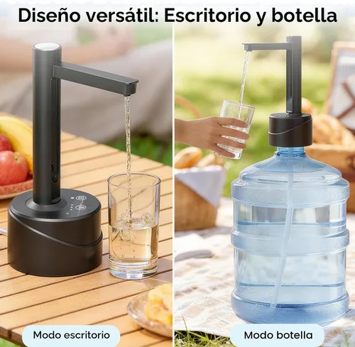 Vista 2 de Latedaux - Dispensador de botellas de agua eléctrica de escritorio de doble uso, de 5 galones, carga USB tipo C, bomba automática de botella de agua