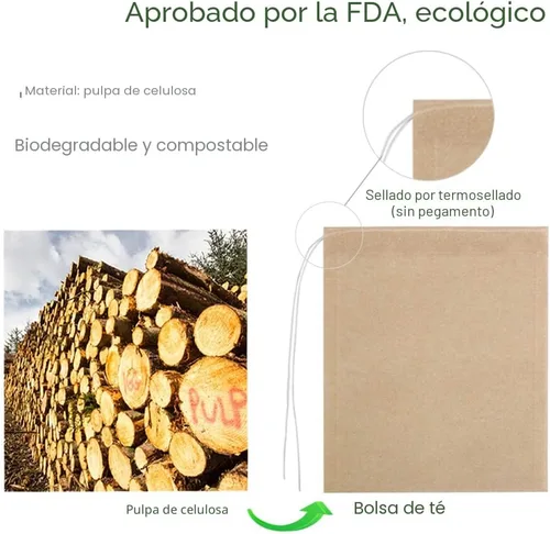 Vista 2 de Aksuaple Eco-Fil Bolsas de filtro de té desechables para té suelto, material de pulpa de madera, biodegradable y compostable, bolsitas infusoras