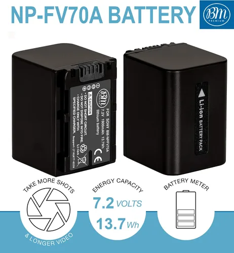 Vista 2 de BM Premium 2 baterías NP-FV70A de alta capacidad y cargador de doble bahía para Sony FDR-AX30 FDR-AX33 FDR-AX53 FDR-AX700 AX100 FDR-AXP35 HXR-MC50