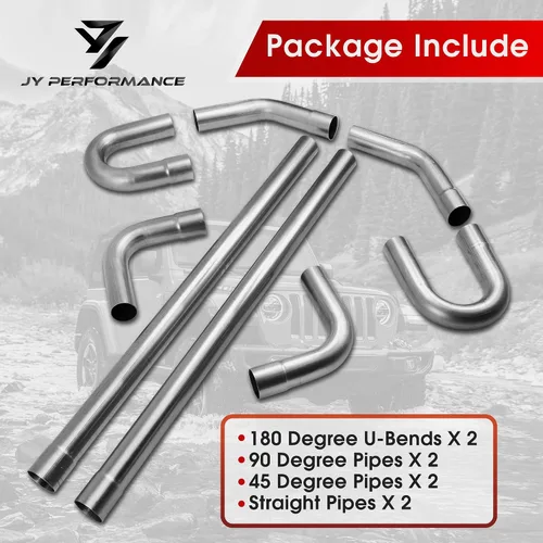 Vista 6 de Tubo de escape de 2.25 pulgadas universal T304 tubo de escape de acero inoxidable Kit de tubería de tubo de escape recto personalizado U curva 45
