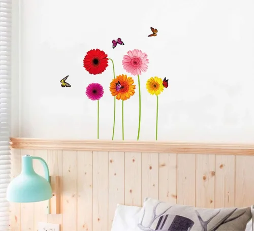 Vista 2 de DNVEN Calcomanías de pared de girasol de verano con mariposas coloridas calcomanías de pared extraíbles e impermeables para decoración de girasol