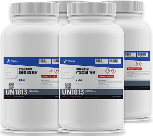 Vista 3 de Alliance Chemical Copos de hidróxido de potasio KOH - 5 libras - Base fuerte, agua de lejía, copos de soda cáustica - 90% de pureza