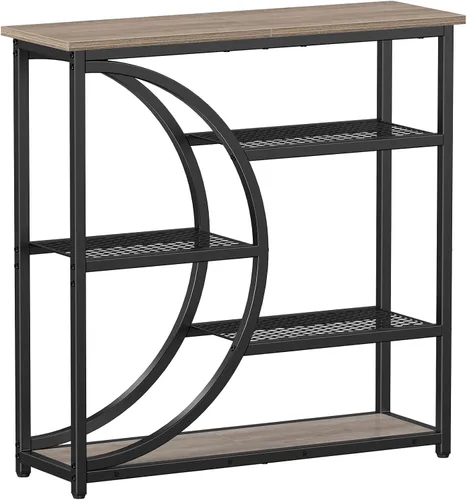 Vista 7 de Snughome Mesa de entrada, mesa de consola estrecha, mesa de sofá industrial con estantes de almacenamiento de 5 niveles, mesa de entrada