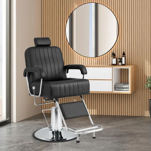 Vista 9 de Giantex Silla de peluquería reclinable, silla de salón para estilista, respaldo reclinable, giro de 360 grados, ajuste de altura, bomba hidráulica