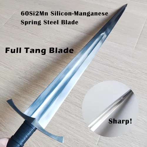 Vista 6 de Medieval Full Tang Spring Steel Knight Arming Sword with Scabbard for Outdoor Use, Practice, Collection
