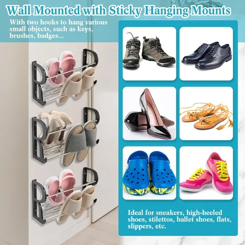 Vista 5 de Ziliny Zapatero montado en la pared con soportes adhesivos para colgar en la pared, organizador de almacenamiento de zapatos, soporte para estante