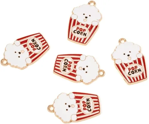 Vista 3 de Mega Pet 5 dijes planos esmaltados para perro de aleación, esmaltado de limner, bichón, forma de paleta, encantadora, serie de cachorros, dijes