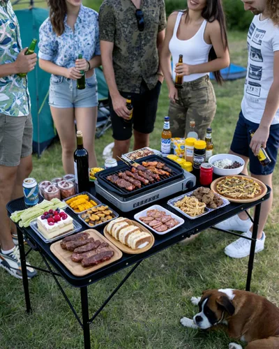 Vista 2 de 3 Ft Folding Camping Table, Adjustable Height 16.5-26 in, Metal Grill Table Negro