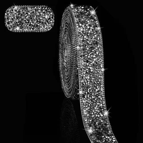 Vista 12 de Hicarer 3 yardas de cintas de diamantes de imitación de resina para boda, cinta autoadhesiva de diamantes de cristal, rollo de cinta de resina