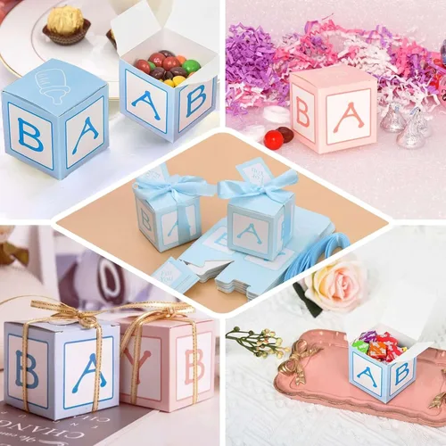 Vista 5 de Efavormart - Paquete de 25 cajas de regalo azules de 2 x 2 pulgadas para baby shower, con diseño recortado, cajas de regalo de cartulina prémium