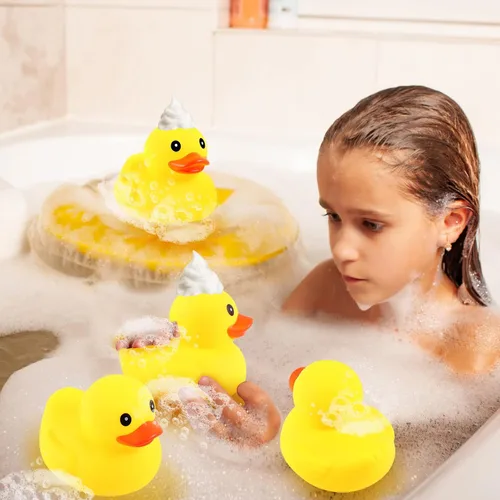 Vista 7 de Deekin 10 piezas de patos de goma amarillos grandes a granel grandes de pato chirriante de goma bañera flotante para decoración de fiesta