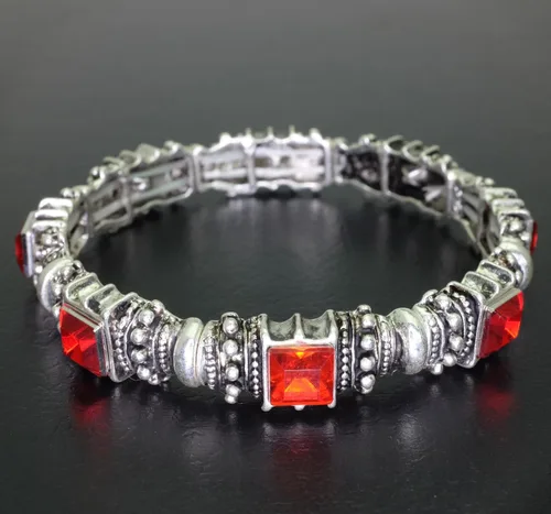 Vista 3 de Falari Pulsera elástica de plata antigua de cristal acrílico vintage