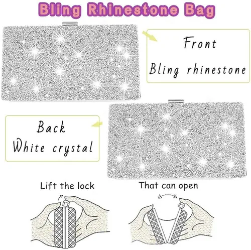 Vista 3 de ELABEST Glitter Evening Clutch Bag Rhinestone Two Side Handbag Crossbody Shoulder Purse Wedding Party for Women and Girls