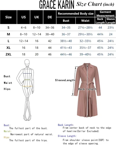 Vista 5 de GRACE KARIN Vestidos plisados de manga larga para mujer, con cuello en V, fluidos, para negocios, casual, acampanado, para negocios