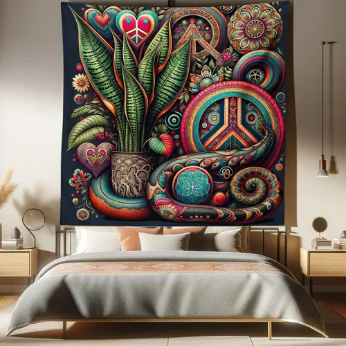 Vista 142 de Ambesonne Tapiz de hongos, atmósfera psicodélica, escena astral estrellada con motivos orientales trippy, decoración de tela para colgar en la pared