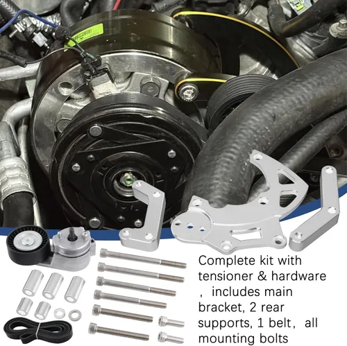 Vista 7 de Kit de Soporte de Compresor AC R4 de Intercambio LS con Tensor Compatible con LSX, LS2 LS3 LS6 LQ4 LQ9 L92 L99 Camiones/SUV Vortec GM R4 Compresor