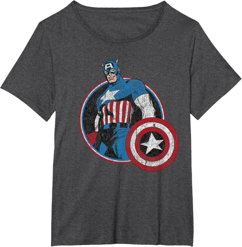 Vista 23 de Marvel Avengers Vintage Capitán América Comic Hero Retrato Camiseta Pequeña Negro