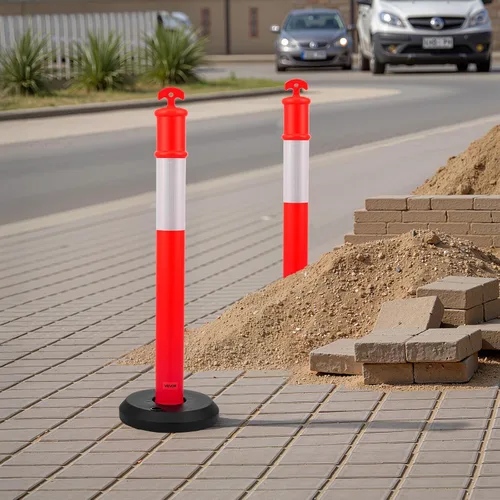 Vista 8 de VEVOR Paquete de 2 postes delineadores de tráfico, conos de seguridad de tráfico de 48 pulgadas con base rellenable y tiras reflectantes, postes