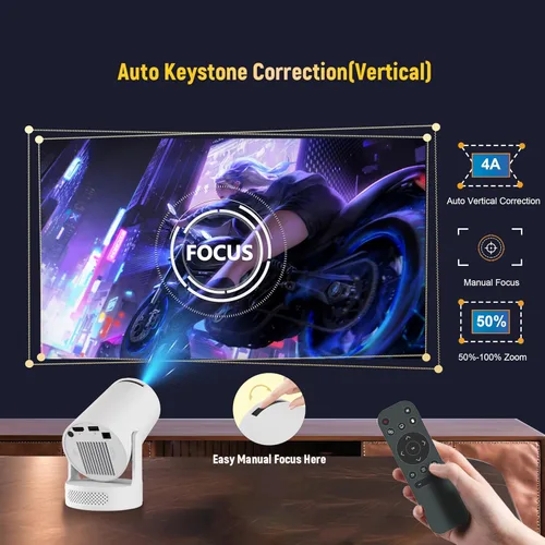 Vista 5 de Mini proyector con WiFi y Bluetooth, compatible con proyector portátil 1080P 4K, proyectores inteligentes Android 14 HY300 Ultra, corrección