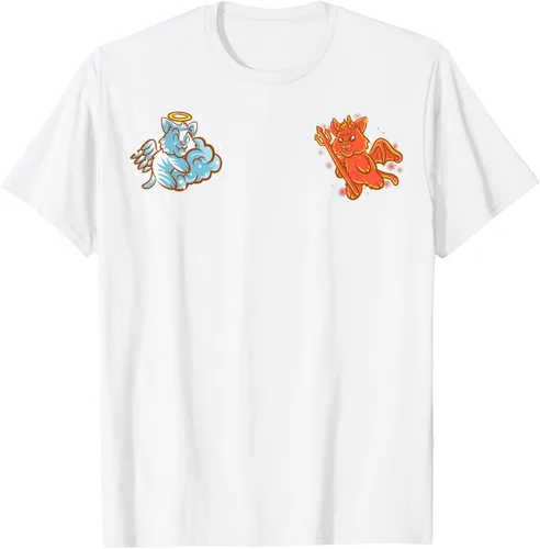 Vista 102 de Camiseta de gato ángel y diablo sentado en tu hombro Nerd Kitten, Negro