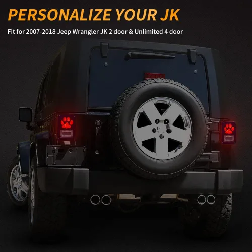 Vista 5 de Cubierta de Luz Trasera Compatible con Jeep Wrangler JK/JKU 2007-2018, Protector de Cubierta de Luz Trasera con Forma de Pata de Perro Protector