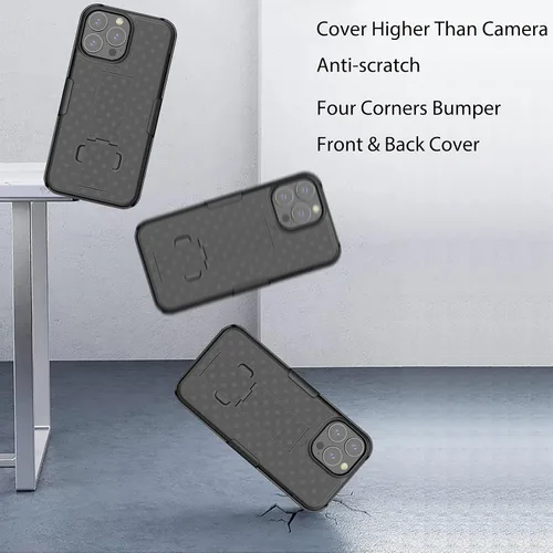 Vista 6 de Ailiber Funda compatible con iPhone 13 Pro, funda para iPhone 13 Pro con protector de pantalla, clip giratorio para cinturón, soporte de soporte