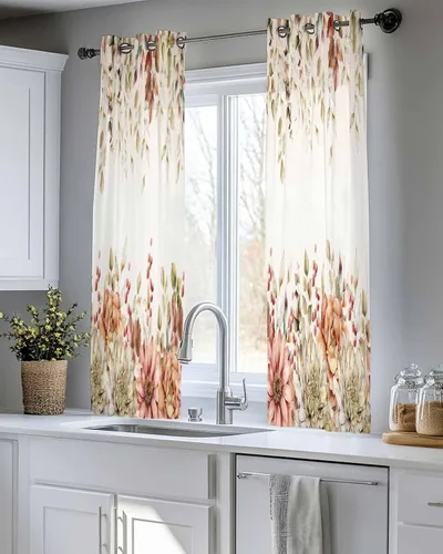 Vista 8 de Cortinas traslúcidas de hojas de eucalipto de 39 pulgadas de largo, juego de 2 paneles de cortinas para cocina, dormitorio, sala de estar, pasillo