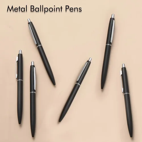Vista 2 de ChaoQ 6 bolígrafos retráctiles de metal, para regalo, negocios, oficina, tinta negra de punta media de 1.0mm, 12 repuestos extra reemplazables