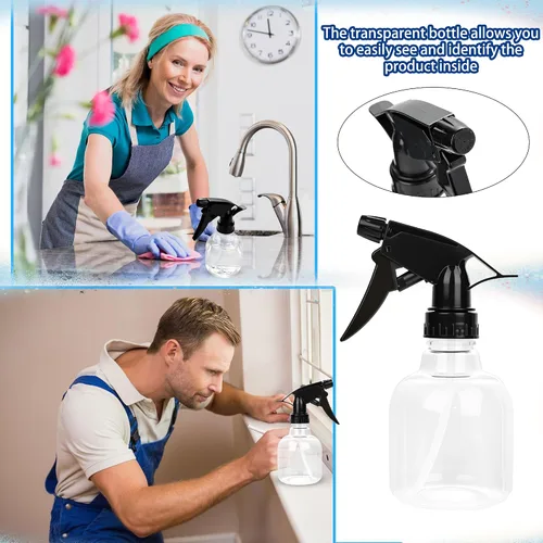 Vista 4 de 20 botellas de plástico vacías de 8 onzas, contenedor de líquido transparente reutilizable con pulverizadores de gatillo para agua, perfumes