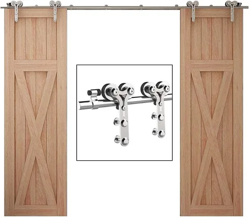 Vista 44 de TSMST Kit de herrajes para puerta corrediza de granero de 4 pies, riel de puerta de granero resistente de acero inoxidable para una sola puerta