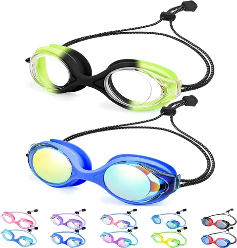 Vista 10 de Vvinca Kids Swim Goggles with Bungee Strap，Quick Adjust Kids Goggles 3-14