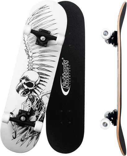 Vista 9 de Nattork - Monopatín completo de 31 pulgadas, patinetas estándar para principiantes, patinetas de trucos de 9 capas de madera de arce canadiense
