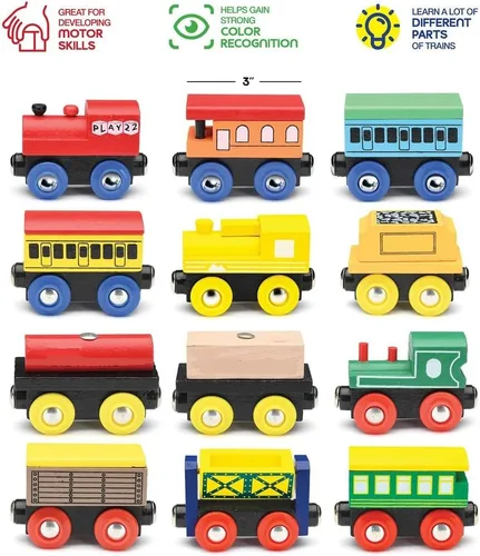 Vista 5 de Juego de Tren de Madera de 12 Piezas - Juego Magnético de Juguetes de Tren Incluye 3 Motores - Juegos de Tren de Juguete para Niños Pequeños y Niñas