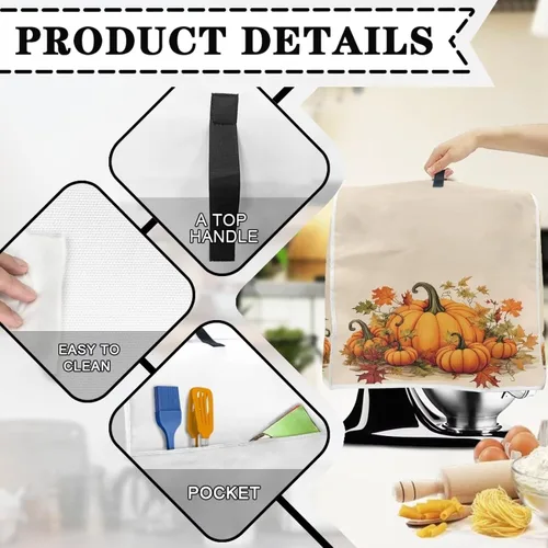 Vista 7 de Dreaweet Fall Pumpkin Print Kitchen Mixer Covers for Stand Mixer 4.5-5 qt, Kitchen Aid Accessories and Attachments, Washable