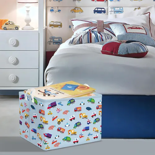 Vista 2 de Clastyle Cesta de almacenamiento de camión para vehículo, color azul, para excavadora, para niños, para jardín de infantes, rectangular, ropa