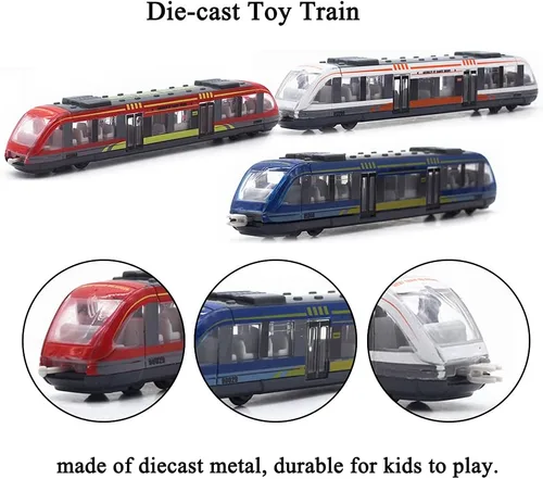 Vista 4 de OTONOPI Juego de tren de juguete de alta velocidad, motor de locomotora a presión a presión, modelo de automóvil, deslizante, tren de bala de metro