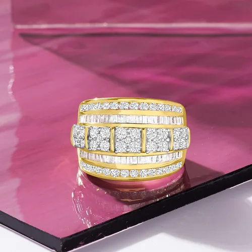 Vista 5 de Ross-Simons 2.00 ct. t.w. Baguette and Round Diamond Multi-Row Ring in 18kt Gold Over Sterling
