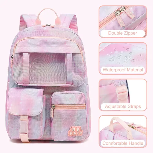 Vista 3 de REHALY Mochilas infantiles para niñas, lindas mochilas escolares para niños para escuela primaria, escuela primaria, mochila escolar de teñido