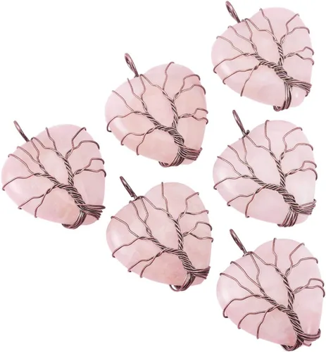 Vista 3 de TUMBEELLUWA Colgante de corazón curativo de árbol de cristal natural, collar de chakra envuelto en alambre con cuerda de cera Reiki elegante joyería