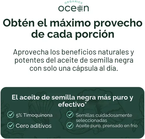 Vista 6 de Organics Ocean Mejor Aceite de Semilla Negra Prensado en Frío - Puro Aceite de Nigella Sativa para el Apoyo Inmunológico - 5% Timoquinona - Apoyo