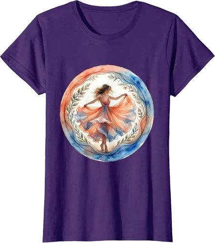 Vista 14 de Flowy Sundress Dancing in Ocean Breeze Design T-Shirt Purple