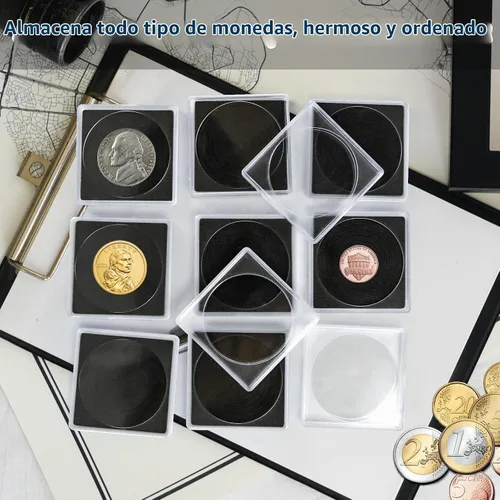 Vista 6 de 20 piezas de estuches ajustables de acrílico para colección de monedas con esponjas, soporte de monedas con cierre, estuches de protección