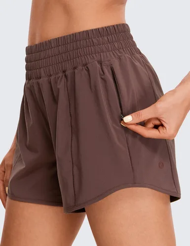 Vista 3 de CRZ YOGA Pantalones cortos para correr de cintura alta para mujer de 4 pulgadas, forro de malla, ligeros, para gimnasio, deportes, entrenamiento
