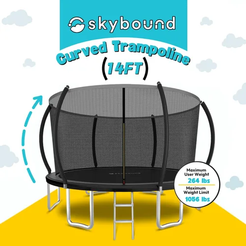 Vista 7 de SkyBound Trampolín con red de seguridad – Trampolín grande de 10 pies, 12 pies, 14 pies, para patio trasero, al aire libre, aprobado por ASTM