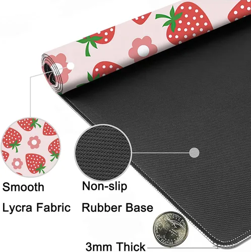 Vista 5 de MIOAOSRT Alfombrilla de mouse extendida, bonita alfombrilla de mouse extendida para juegos de fresa, base de goma antideslizante grande con bordes