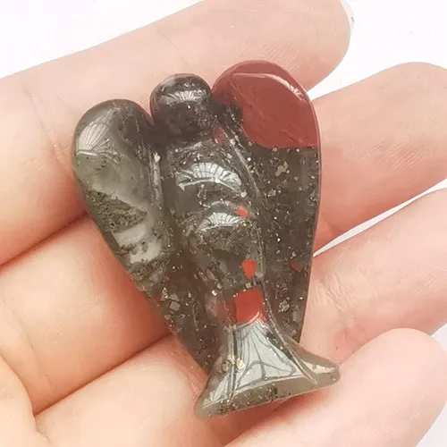 Vista 5 de Estatua de ángel guardián de oración de cristal curativo de labradorita negra natural, 1.5 pulgadas, tallado en bolsillo, figuras de piedra de palma
