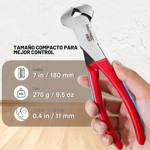 Vista 5 de HAUTMEC Pinzas extractoras de 7 pulgadas, alicates de corte final de acero CR-Ni con agarre antideslizante, herramienta removedora de uñas