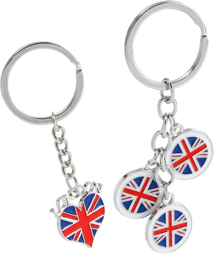 Vista 8 de Paquete de 6 llaveros de Londres, regalos de recuerdo, llaveros con bandera británica del Reino Unido, cabina de teléfono, Big Ben, autobús de dos